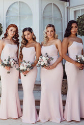 Stacey | Pink Bridesmaid Dress Floor - Length Strapless Mermaid - Pink - PromDressClub